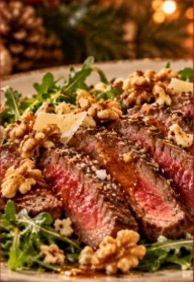 Tagliata di entrecote rucola, noci e miele di castagno